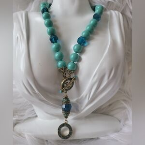 Heidi Daus 3-in-1 Aqua & Blue Beaded Crystal Toggle Y-Station Necklace